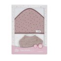 Okrycie kąpielowe 100x100 Puntos biały różowy ręcznik z kapturkiem + śliniaczek zestaw w pudełku Okrycie kąpielowe 100x100 Puntos biały różowy ręcznik z kapturkiem + śliniaczek zestaw w pudełku