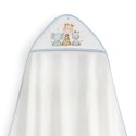 Okrycie kąpielowe 100x100 Żyrafa biały niebieski ręcznik z kapturkiem + śliniaczek Okrycie kąpielowe 100x100 Żyrafa biały niebieski ręcznik z kapturkiem + śliniaczek
