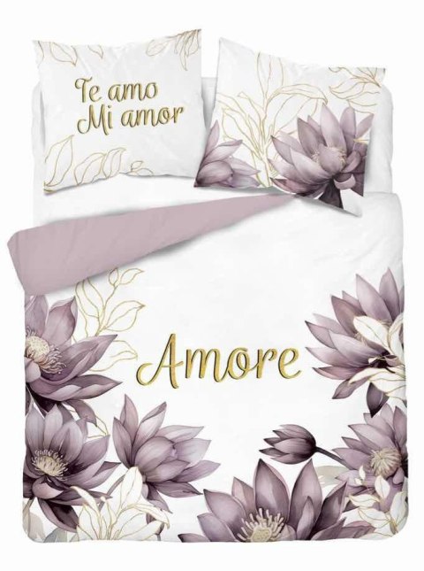 Pościel bawełniana 220x200 biała wrzosowa kwiaty Amore 4866 A Holland 73 Pościel bawełniana 220x200 biała wrzosowa kwiaty Amore 4866 A Holland 73