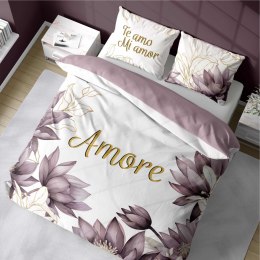 Pościel bawełniana 220x200 biała wrzosowa kwiaty Amore 4866 A Holland 73