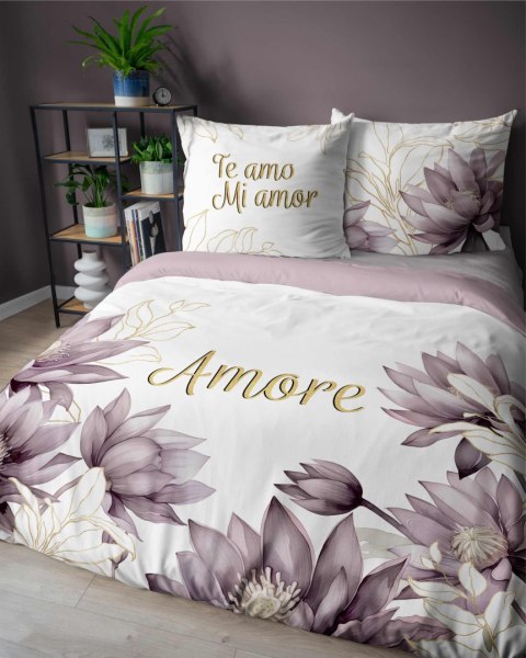 Pościel bawełniana 220x200 biała wrzosowa kwiaty Amore 4866 A Holland 73 Pościel bawełniana 220x200 biała wrzosowa kwiaty Amore 4866 A Holland 73