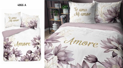 Pościel bawełniana 220x200 biała wrzosowa kwiaty Amore 4866 A Holland 73 Pościel bawełniana 220x200 biała wrzosowa kwiaty Amore 4866 A Holland 73