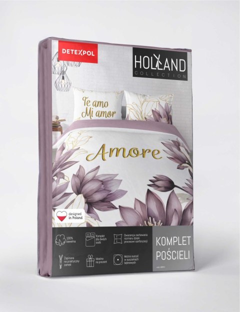 Pościel bawełniana 220x200 biała wrzosowa kwiaty Amore 4866 A Holland 73 Pościel bawełniana 220x200 biała wrzosowa kwiaty Amore 4866 A Holland 73