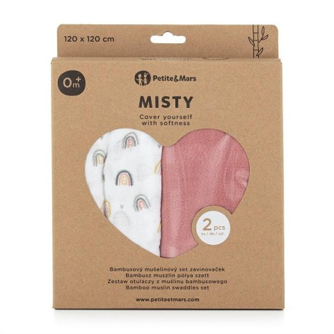 Zestaw otulaczy z muślinu bambusowego 2 szt Misty różowy 120x120 cm PETITE&MARS Zestaw otulaczy z muślinu bambusowego 2 szt Misty różowy 120x120 cm PETITE&MARS