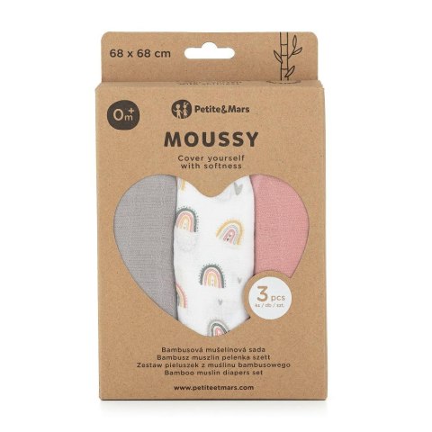 Zestaw pieluszek z muślinu bambusowego 3 szt Moussy różowy 68x68 cm PETITE&MARS Zestaw pieluszek z muślinu bambusowego 3 szt Moussy różowy 68x68 cm PETITE&MARS