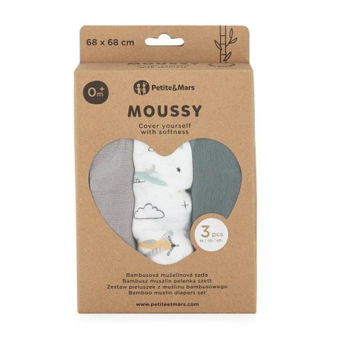 Zestaw pieluszek z muślinu bambusowego 3 szt Moussy zielony 68x68 cm PETITE&MARS Zestaw pieluszek z muślinu bambusowego 3 szt Moussy zielony 68x68 cm PETITE&MARS
