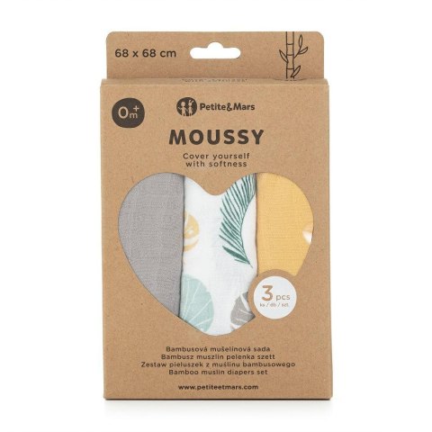 Zestaw pieluszek z muślinu bambusowego 3 szt Moussy żółty mix 68x68 cm PETITE&MARS Zestaw pieluszek z muślinu bambusowego 3 szt Moussy żółty mix 68x68 cm PETITE&MARS