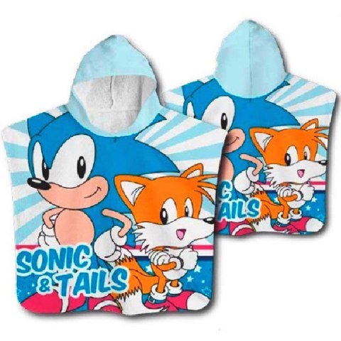 Poncho dla dzieci 50x100 Sonic niebieski ręcznik z kapturem dziecięcy S24 Poncho dla dzieci 50x100 Sonic niebieski ręcznik z kapturem dziecięcy S24