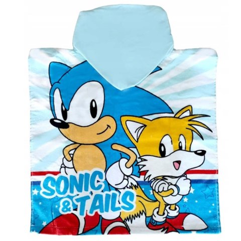 Poncho dla dzieci 50x100 Sonic niebieski ręcznik z kapturem dziecięcy S24 Poncho dla dzieci 50x100 Sonic niebieski ręcznik z kapturem dziecięcy S24