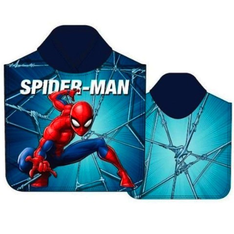 Poncho dla dzieci 50x100 Spiderman niebieski ręcznik z kapturem dziecięcy S24 Poncho dla dzieci 50x100 Spiderman niebieski ręcznik z kapturem dziecięcy S24