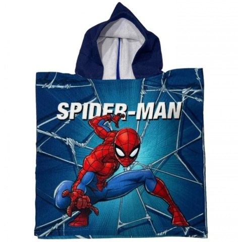 Poncho dla dzieci 50x100 Spiderman niebieski ręcznik z kapturem dziecięcy S24 Poncho dla dzieci 50x100 Spiderman niebieski ręcznik z kapturem dziecięcy S24