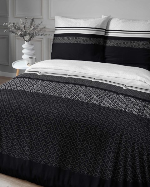 Pościel satynowa 140x200 biała czarna geometria 4917 A z jedną poszewką Home Satin 80 Pościel satynowa 140x200 biała czarna geometria 4917 A z jedną poszewką Home Satin 80