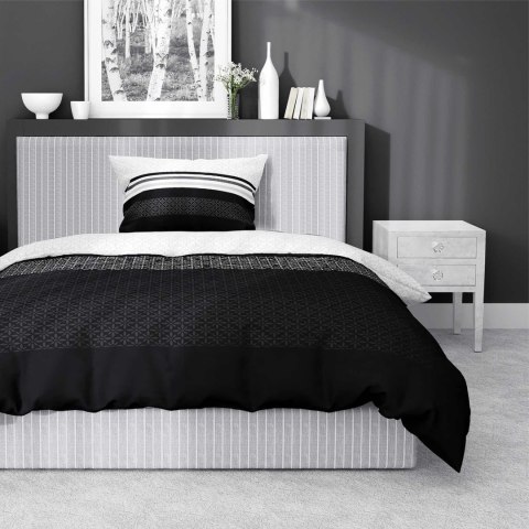 Pościel satynowa 140x200 biała czarna geometria 4917 A z jedną poszewką Home Satin 80 Pościel satynowa 140x200 biała czarna geometria 4917 A z jedną poszewką Home Satin 80