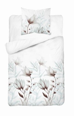 Pościel satynowa 140x200 biała miętowa kwiaty 4913 B z jedną poszewką Home Satin 80