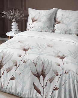 Pościel satynowa 140x200 biała miętowa kwiaty 4913 B z jedną poszewką Home Satin 80