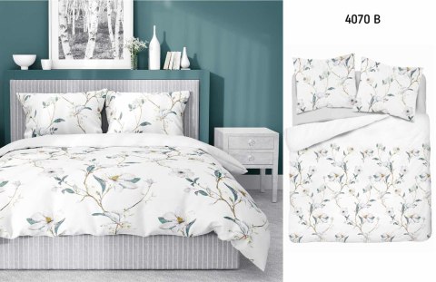Pościel satynowa 140x200 biała zielona kwiaty 4070 B z jedną poszewką Home Satin 80 Pościel satynowa 140x200 biała zielona kwiaty 4070 B z jedną poszewką Home Satin 80