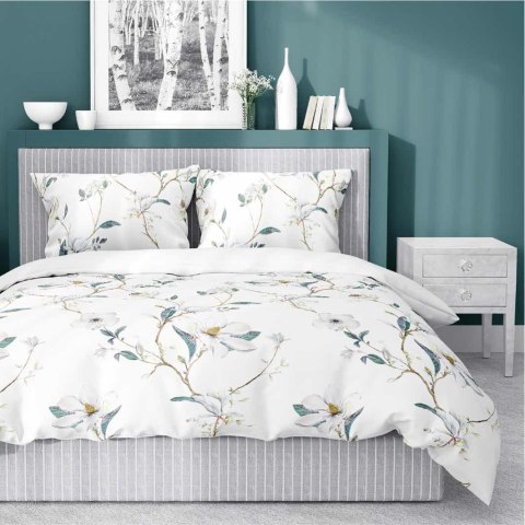 Pościel satynowa 140x200 biała zielona kwiaty 4070 B z jedną poszewką Home Satin 80 Pościel satynowa 140x200 biała zielona kwiaty 4070 B z jedną poszewką Home Satin 80