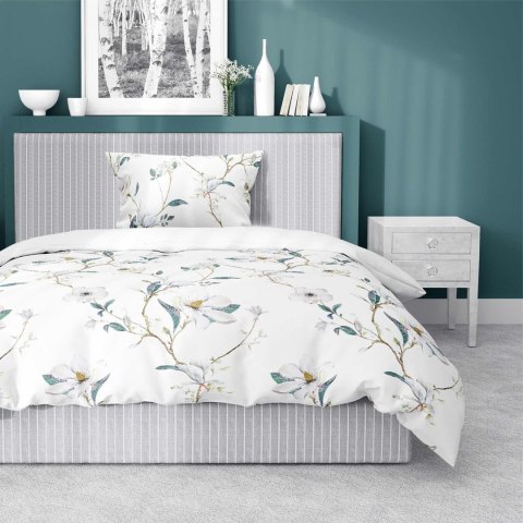 Pościel satynowa 140x200 biała zielona kwiaty 4070 B z jedną poszewką Home Satin 80 Pościel satynowa 140x200 biała zielona kwiaty 4070 B z jedną poszewką Home Satin 80