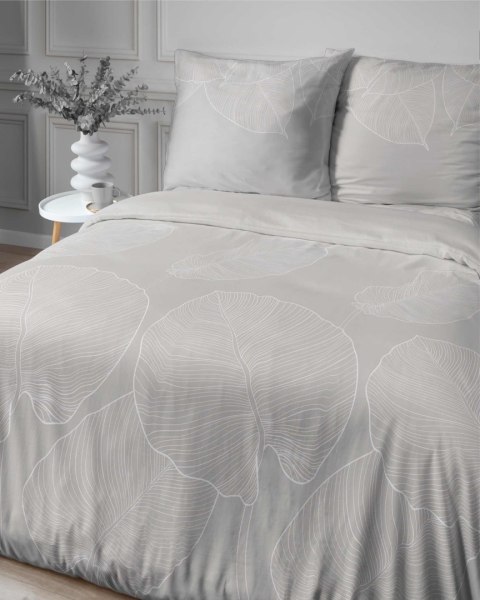Pościel satynowa 160x200 beżowa liście 4678 B Home Satin 80 Pościel satynowa 160x200 beżowa liście 4678 B Home Satin 80