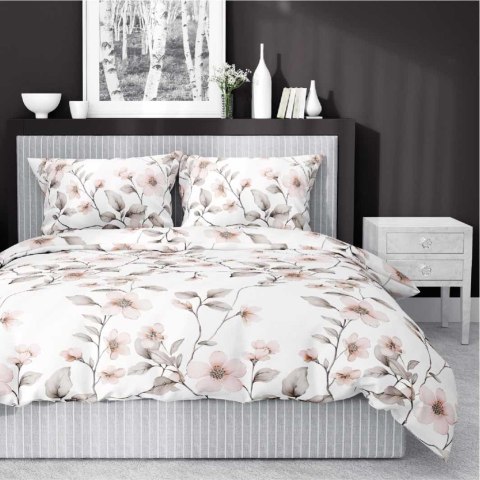 Pościel satynowa 220x200 biała beżowa kwiaty 4915 B Home Satin 80 Pościel satynowa 220x200 biała beżowa kwiaty 4915 B Home Satin 80