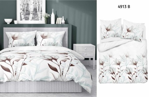 Pościel satynowa 220x200 biała miętowa kwiaty 4913 B Home Satin 80 Pościel satynowa 220x200 biała miętowa kwiaty 4913 B Home Satin 80