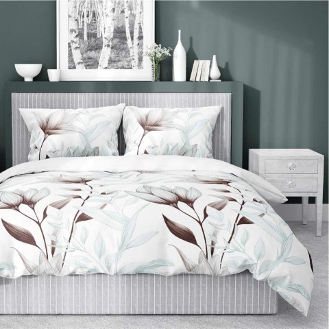 Pościel satynowa 220x200 biała miętowa kwiaty 4913 B Home Satin 80 Pościel satynowa 220x200 biała miętowa kwiaty 4913 B Home Satin 80