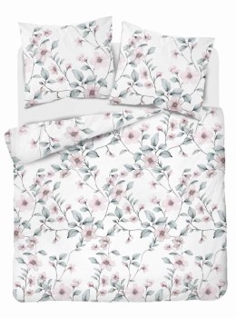 Pościel satynowa 220x200 biała miętowa kwiaty 4915 A Home Satin 80