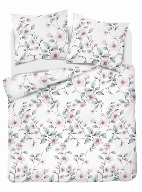 Pościel satynowa 220x200 biała miętowa kwiaty 4915 A Home Satin 80
