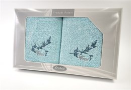 Komplet ręczników w pudełku 2 szt 50x90 70x140 Aqua turkusowy wzór 1 Frotex