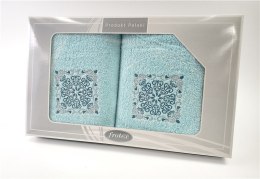 Komplet ręczników w pudełku 2 szt 50x90 70x140 Aqua turkusowy wzór 4 Frotex