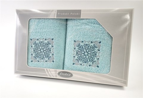 Komplet ręczników w pudełku 2 szt 50x90 70x140 Aqua turkusowy wzór 4 Frotex Komplet ręczników w pudełku 2 szt 50x90 70x140 Aqua turkusowy wzór 4 Frotex