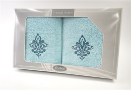 Komplet ręczników w pudełku 2 szt 50x90 70x140 Aqua turkusowy wzór 5 Frotex