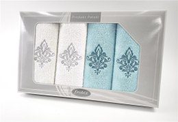 Komplet ręczników w pudełku 4 szt Gift biały aqua wzór 5 Frotex