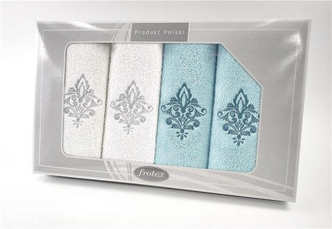 Komplet ręczników w pudełku 4 szt Gift biały aqua wzór 5 Frotex Komplet ręczników w pudełku 4 szt Gift biały aqua wzór 5 Frotex