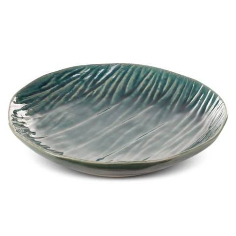 Patera ceramiczna 25x5 Rea zielona beżowa w prążki dekoracyjna Eurofirany Patera ceramiczna 25x5 Rea zielona beżowa w prążki dekoracyjna Eurofirany