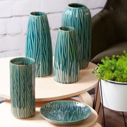 Patera ceramiczna 25x5 Rea zielona beżowa w prążki dekoracyjna Eurofirany