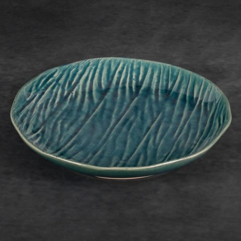 Patera ceramiczna 25x5 Rea zielona beżowa w prążki dekoracyjna Eurofirany Patera ceramiczna 25x5 Rea zielona beżowa w prążki dekoracyjna Eurofirany