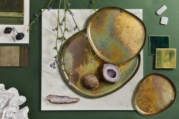 Patera ceramiczna 33x28x2 Ruth brązowa zielona dekoracyjna Eurofirany