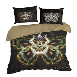Pościel satynowa 220x200 Eva 11 czarna beżowa motyl Eva Minge Eurofirany