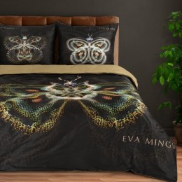 Pościel satynowa 220x200 Eva 11 czarna beżowa motyl Eva Minge Eurofirany