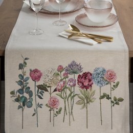 Obrus bieżnik 50x110 gobelinowy kremowy różowy kwiaty Eurofirany