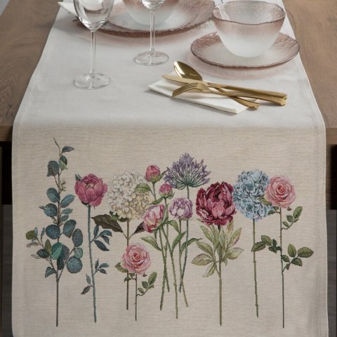 Obrus bieżnik 50x110 gobelinowy kremowy różowy kwiaty Eurofirany Obrus bieżnik 50x110 gobelinowy kremowy różowy kwiaty Eurofirany
