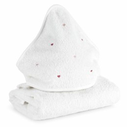 Okrycie kąpielowe 100x100 Baby 56 biały różowy serca ręcznik z kapturkiem 400g/m2 Eurofirany