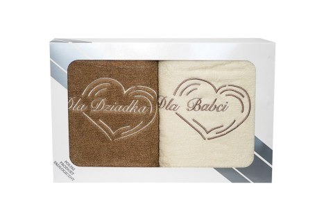 Dla Babci i Dziadka Komplet ręczników w pudełku 2 szt 70x140 kremowy beżowy Dla Babci i Dziadka Komplet ręczników w pudełku 2 szt 70x140 kremowy beżowy