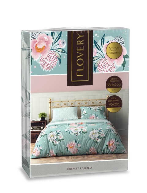 Pościel bawełniana 160x200 Flovery 007 kwiaty miętowa różowa 23 Faro Pościel bawełniana 160x200 Flovery 007 kwiaty miętowa różowa 23 Faro