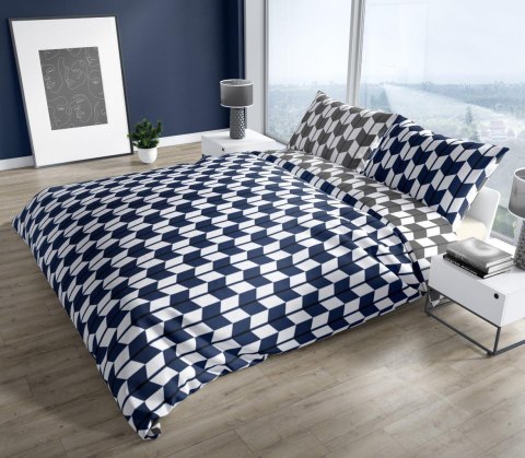 Pościel bawełniana 160x200 Pure 07 geometria granatowa szara Faro Pościel bawełniana 160x200 Pure 07 geometria granatowa szara Faro