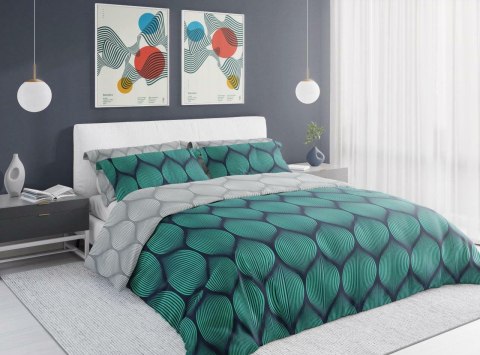 Pościel bawełniana 160x200 Pure 09 geometria zielona szara Faro Pościel bawełniana 160x200 Pure 09 geometria zielona szara Faro