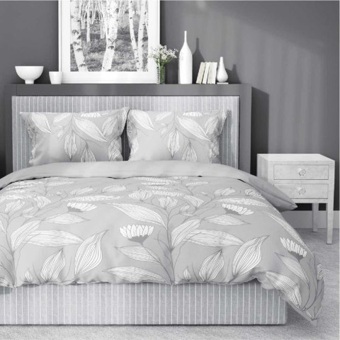 Pościel bawełniana 220x200 szara liście 4957B Bawełna 84 Pościel bawełniana 220x200 szara liście 4957B Bawełna 84