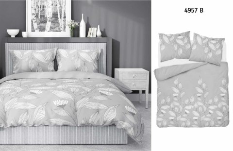 Pościel bawełniana 220x200 szara liście 4957B Bawełna 84 Pościel bawełniana 220x200 szara liście 4957B Bawełna 84