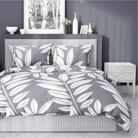 Pościel bawełniana 220x200 szara liście 4964B Bawełna 84 Pościel bawełniana 220x200 szara liście 4964B Bawełna 84